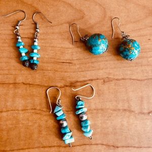 3 Pairs of Earrings Turquoise & Silver from Peru